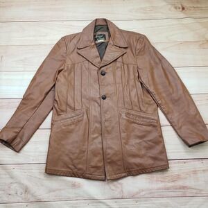 Vintage‎ Michael Charles Jacket Mens 40 Brown Leather Car Coat Made USA 70s